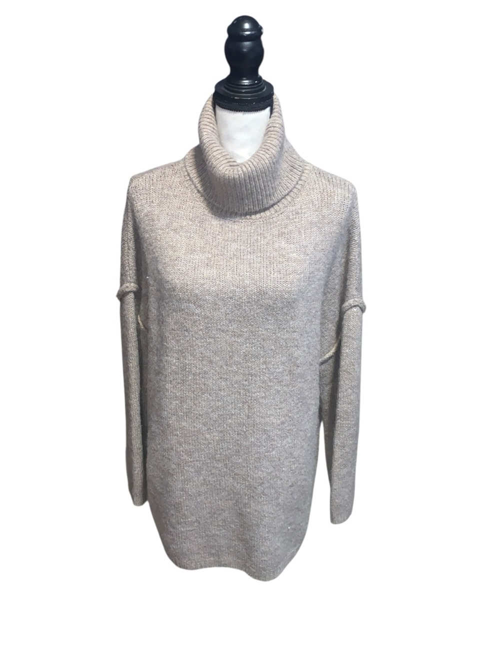 Lillusory Cozy Women's Turtleneck Sweater Beige Oversized Small